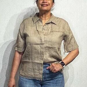 Gold Hawk Light Taupe Linen Short Sleeve Shirt Sz S NWT